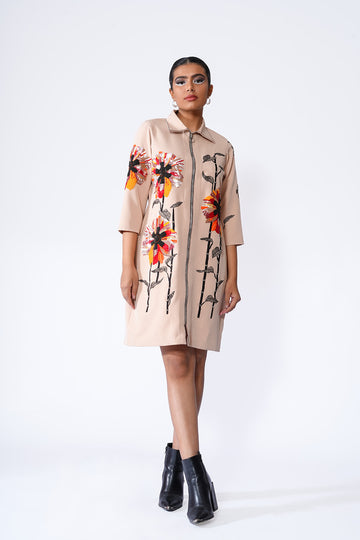 Biege Sunflower Sequence Dress