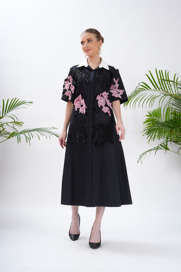 Monochrome Button-Down Dress