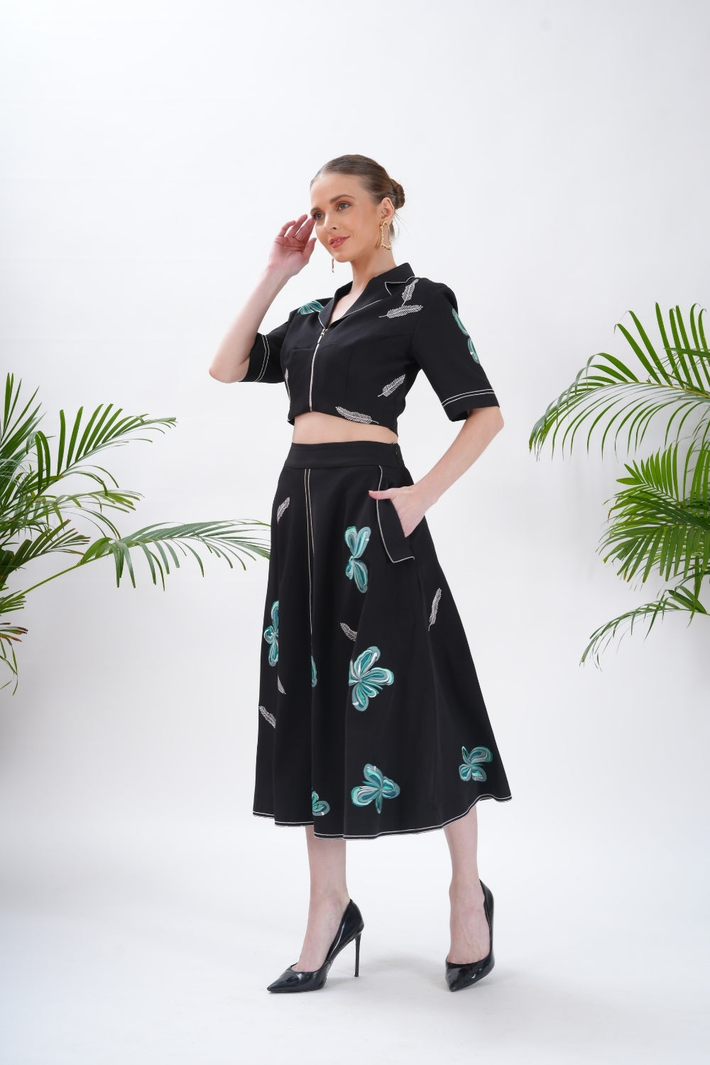 Noir Bloom Belted Co-Ords Set