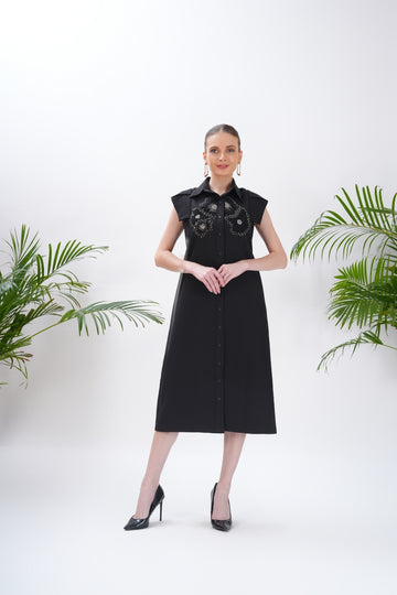 Classic Black Side Button Dress