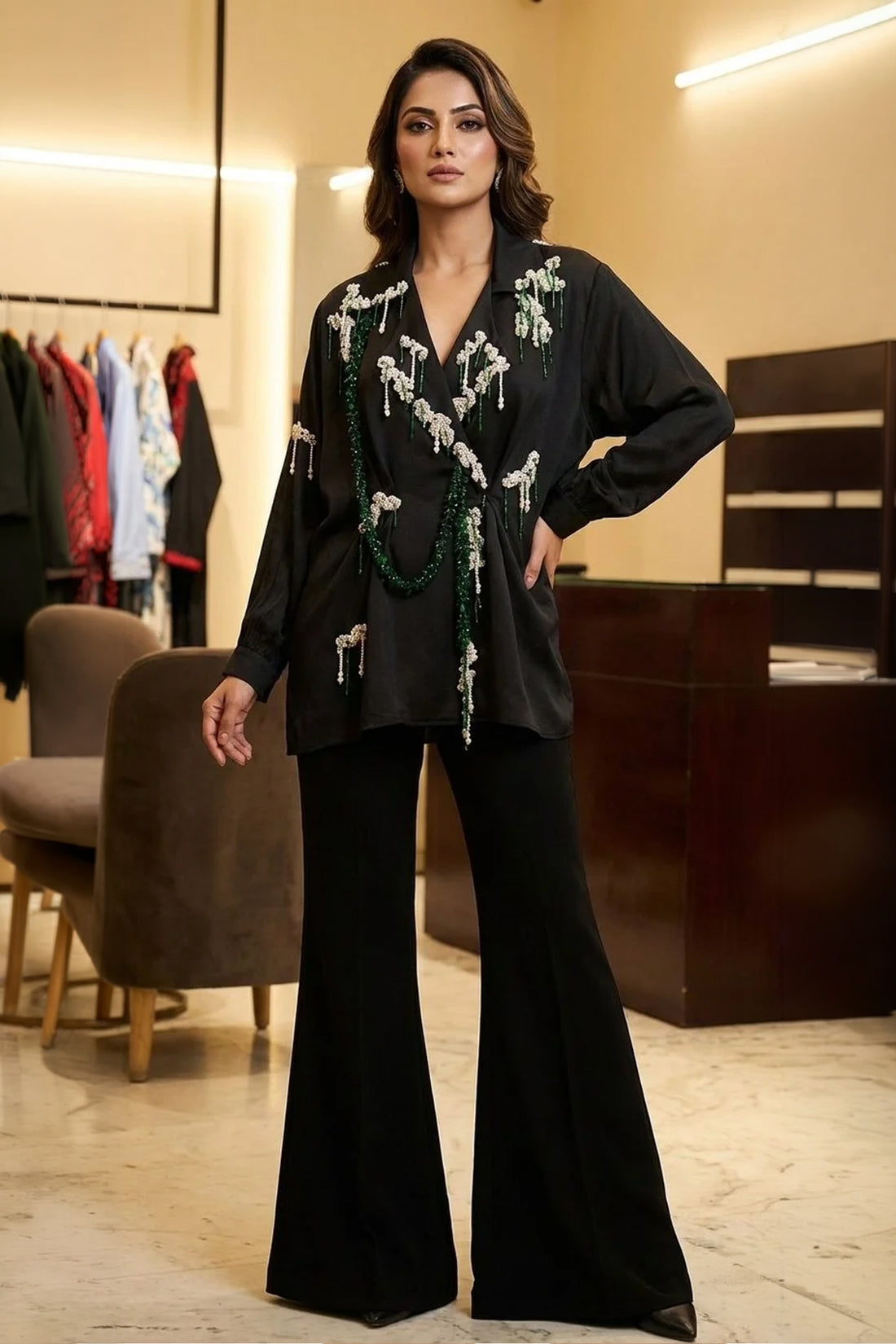 Organza Jacket Set with Skirt or Pants