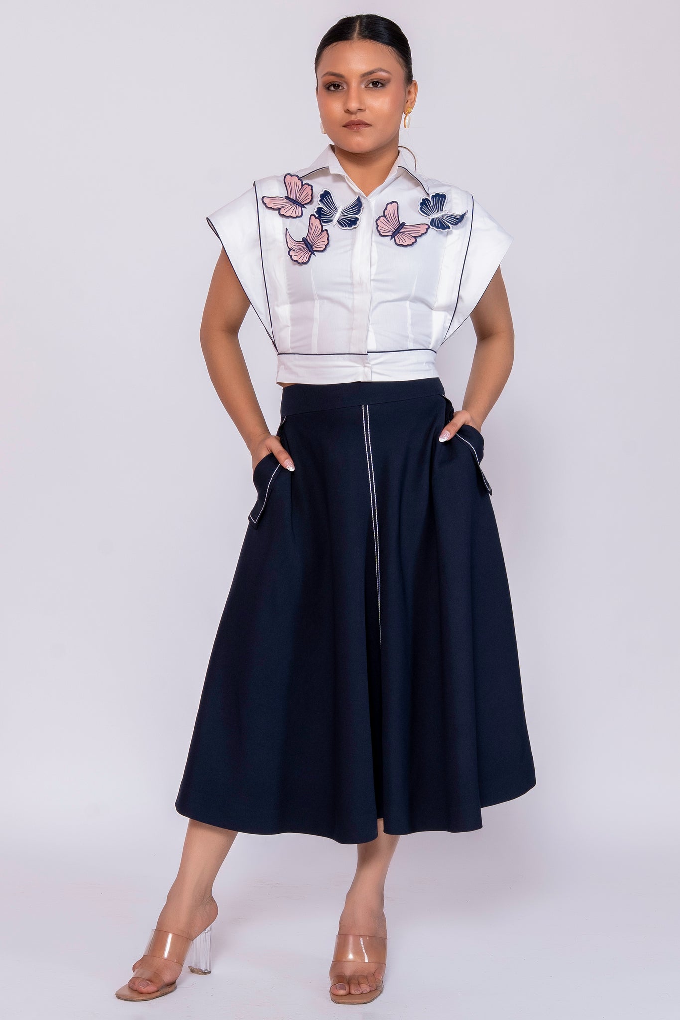 Navy Blue Flared Skirts