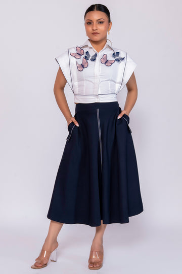 Navy Blue Flared Skirts