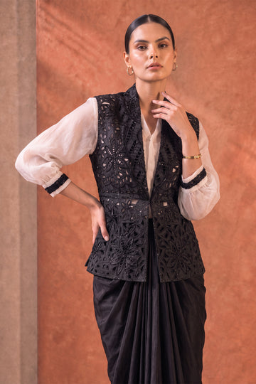 Noir Cutwork Jacket Set