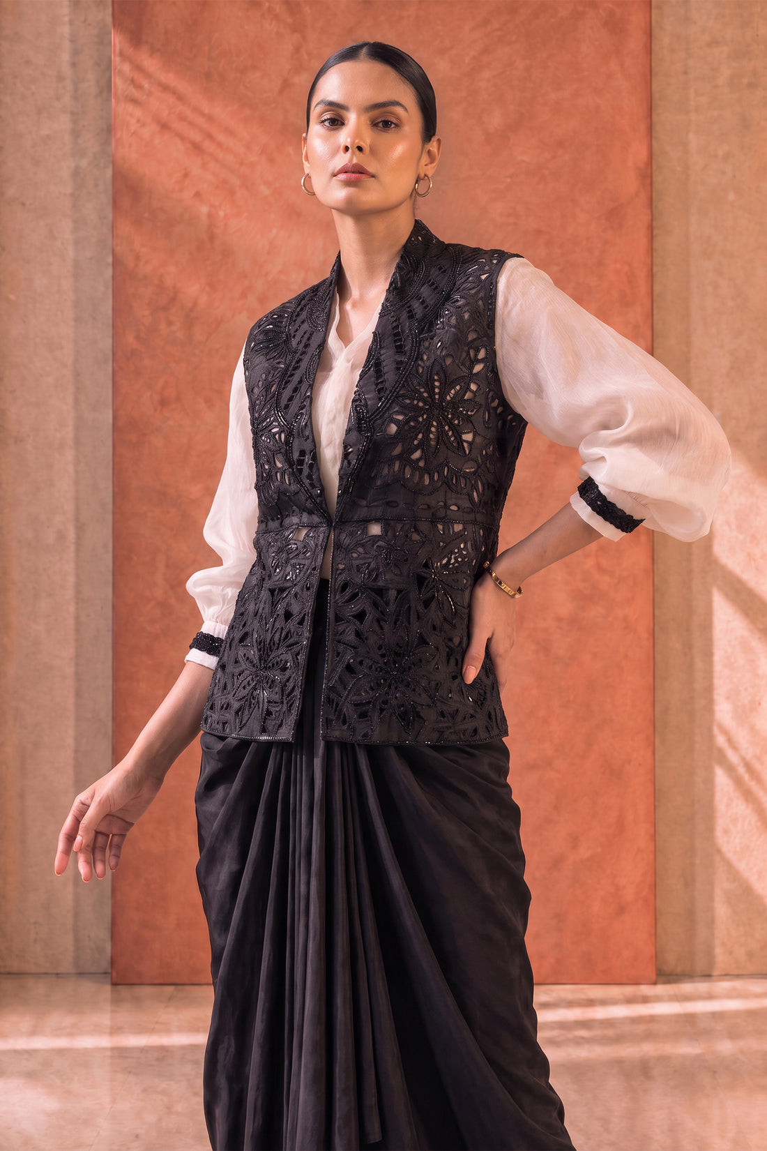 Noir Cutwork Jacket Set