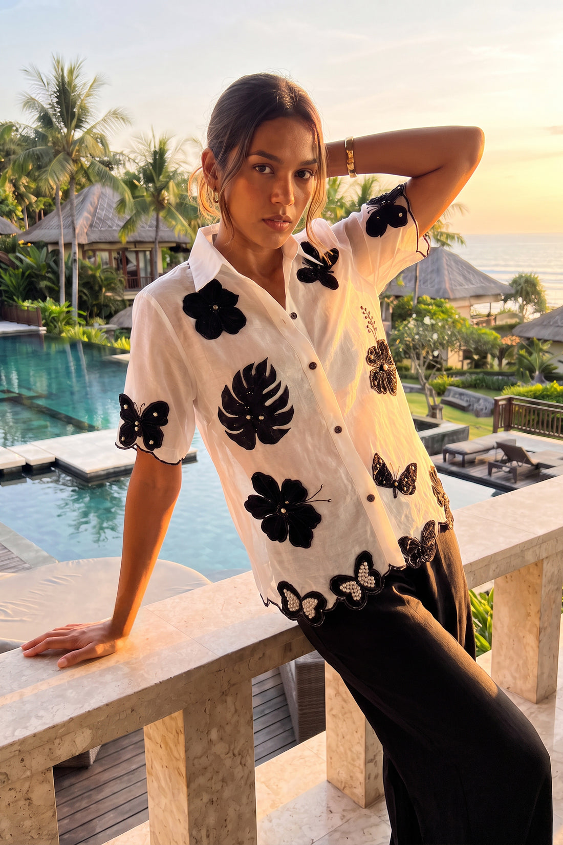 Monarch Bloom Silk Organza Shirt