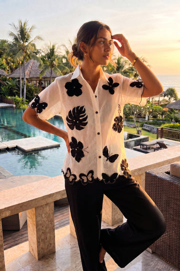 Monarch Bloom Silk Organza Shirt